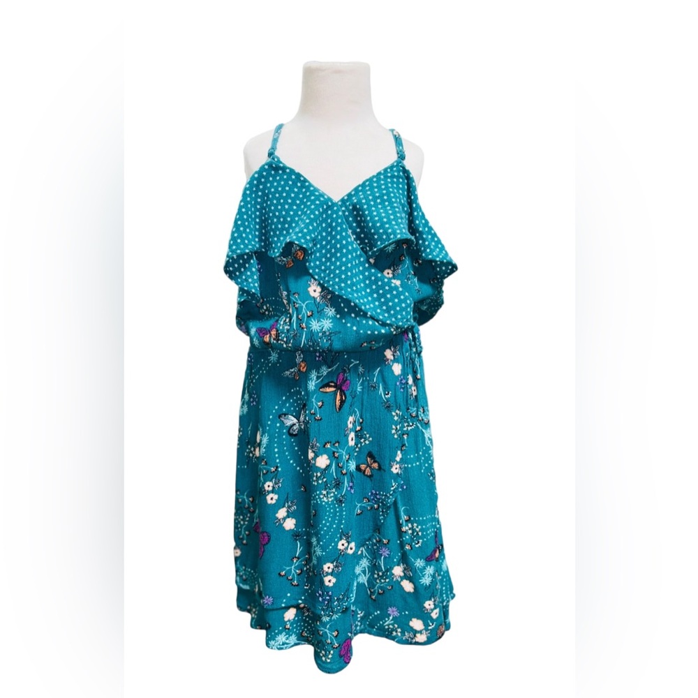 Art Class girls M 7 8 cold shoulder floral dress butterflies